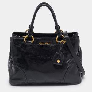 Miu Miu Black Vitello Leather Middle Zip Tote