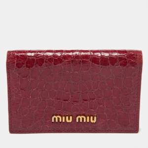 Miu Miu PInk Croc Embossed Leather Flap Card Case