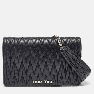 Miu Miu Black Matelassé Leather Chain Clutch Bag