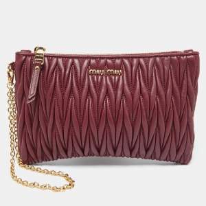 Miu Miu Burgundy Matelassé Leather Chain Clutch 