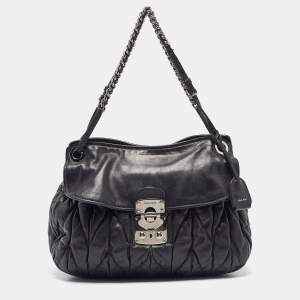 Miu Miu Black Matelassé Leather Sacca 2 Hobo