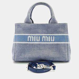 Miu Miu Denim Logo Tote and Shoulder Bag