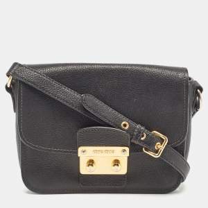 Miu Miu Black Madras Leather Flap Shoulder Bag