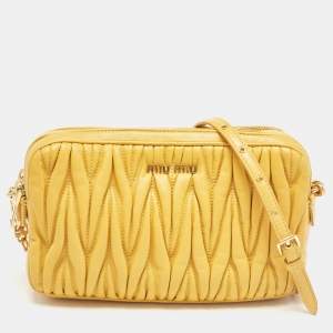 Miu Miu Mustard Matelassé Leather Double Zip Crossbody Bag