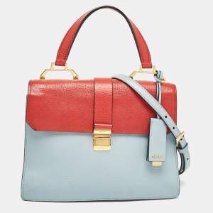 Miu Miu Red/Light Blue Madras Leather Pushlock Top Handle Bag