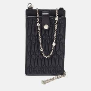 Pre Owned Miu Miu Black Matelasse Leather Phone Holder Crossbody Bag