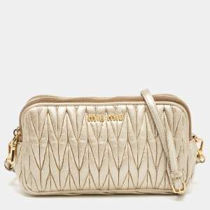 Miu Miu Gold Matelassé Leather Double Zip Crossbody Bag