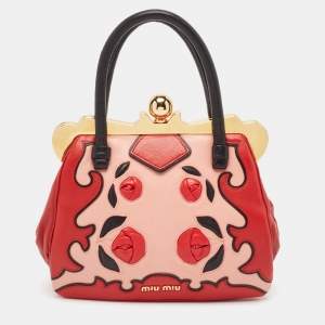 Miu Miu Multicolor Leather Floral Patchwork Frame Satchel