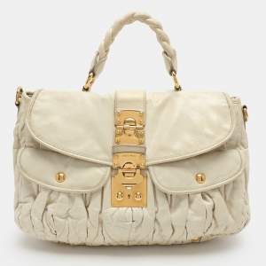 Miu Miu Beige Matelassé Leather Coffer Hobo