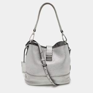 Miu Miu Silver Leather Push Lock Top Handle Bag