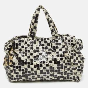 Miu Miu Black/Cream Snakeskin Side Bow Tote