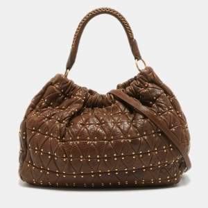 Miu Miu Dark Brown matelasse Leather Studded Hobo