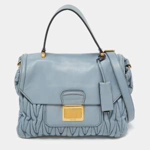 Miu Miu Light Blue Leather Matelassé Flap Top Handle Bag