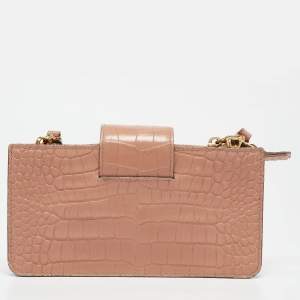 Miu Miu Beige Croc Embossed Leather Phone Wallet Crossbody Bag