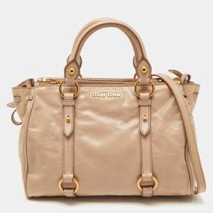 Miu Miu Beige Leather Gathered Tote