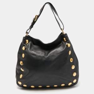 Miu Miu Black Leather Studded Hobo