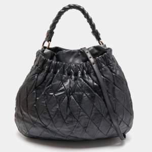 Miu Miu Black Leather Patchwork Harlequin Hobo