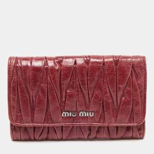 Miu Miu Burgundy Matelassé Leather Flap Trifold Wallet