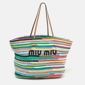 Miu Miu Multicolor Crochet Fabric Shopper Tote