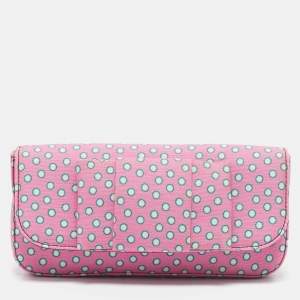 Miu Miu Pink Polka Fabric Bow Clutch