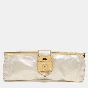 Miu Miu Gold Leather Frame Clutch