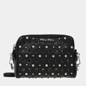 Miu Miu Black Leather Stone Shoulder Bag