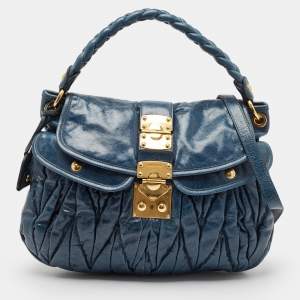 Miu Miu Dark Blue Matelassé Leather Coffer Hobo