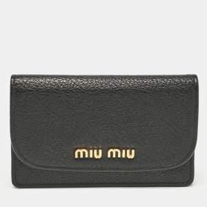 Miu Miu Black Leather Logo Flap Card Case