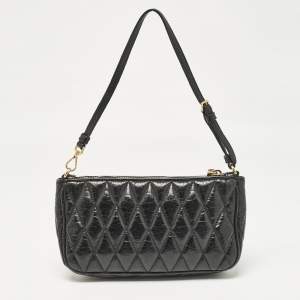 Miu Miu Black Quilted Vitello Shine Leather Pochette Bag