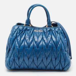 Miu Miu Blue Matelassé Leather Satchel