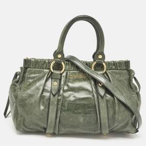 Miu Miu Green Vitello Lux Gathered Leather Satchel