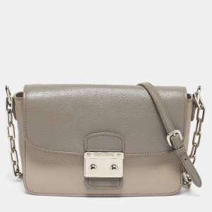Miu Miu  Beige/Grey Madras Leather Pushlock Flap Chain Shoulder Bag