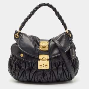 Miu Miu Black Matelassé Leather Coffer Hobo