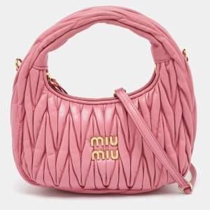 Miu Miu Pink Matelassé Leather Wander Mini Hobo