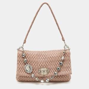 مملوكة مسبقًا Miu Miu Old Rose Matelassé Leather Crystals Shoulder Bag