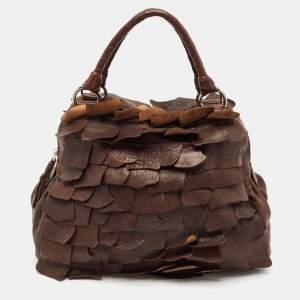 Miu Miu Dark Brown Leather Ruffle Shoulder Bag
