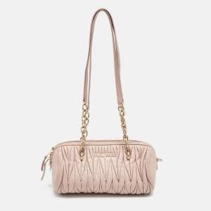 Miu Miu Pink Matelassé Leather Cylinder Bag