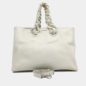 Miu Miu Cream Leather Soft Calf Tote and Shoulder Bag