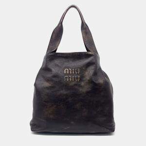 Miu Miu Dark Brown Leather Nappa Hobo Bag