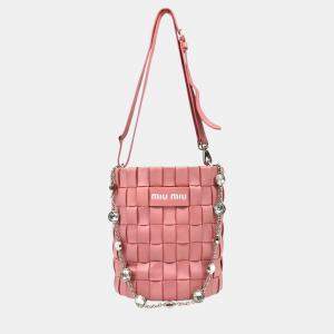 Miu Miu Pink Lambskin Nappa Crystal Shoulder Bag