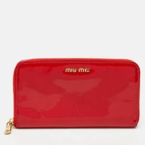 Miu Miu Red Patent Leather Zip Continental Wallet