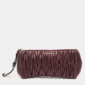 Miu Miu Dark Purple Matalasse  Leather Zip Clutch