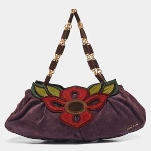 Miu Miu Multicolor Suede Floral Patch Shoulder Bag