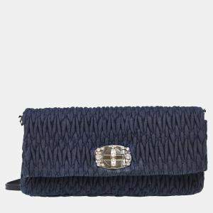 Miu Miu Navy Denim Matelasse Shoulder Bag
