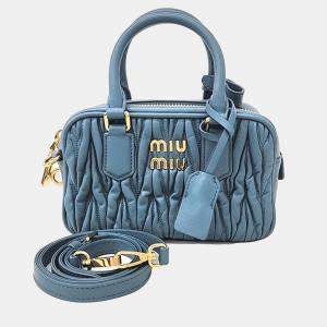 Miu Miu Blue Matelassé Leather Arcadie Shoulder Bag 