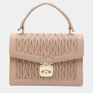 Miu Miu Beige Matelasse Leather Top Handle Bag