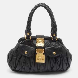 Miu Miu Black Matelass�é Leather Coffer Frame Satchel