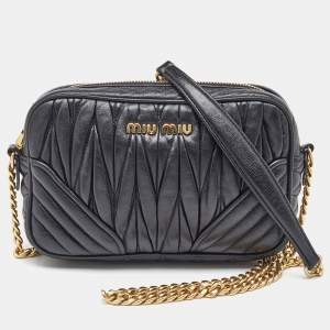 Miu Miu Black Matelasse Leather Crossbody Bag