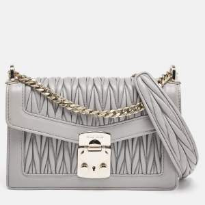 Miu Miu Grey Matelassé Leather Confidential Crossbody Bag