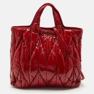 Miu Miu Red Matelasse Patent Leather Shopper Tote